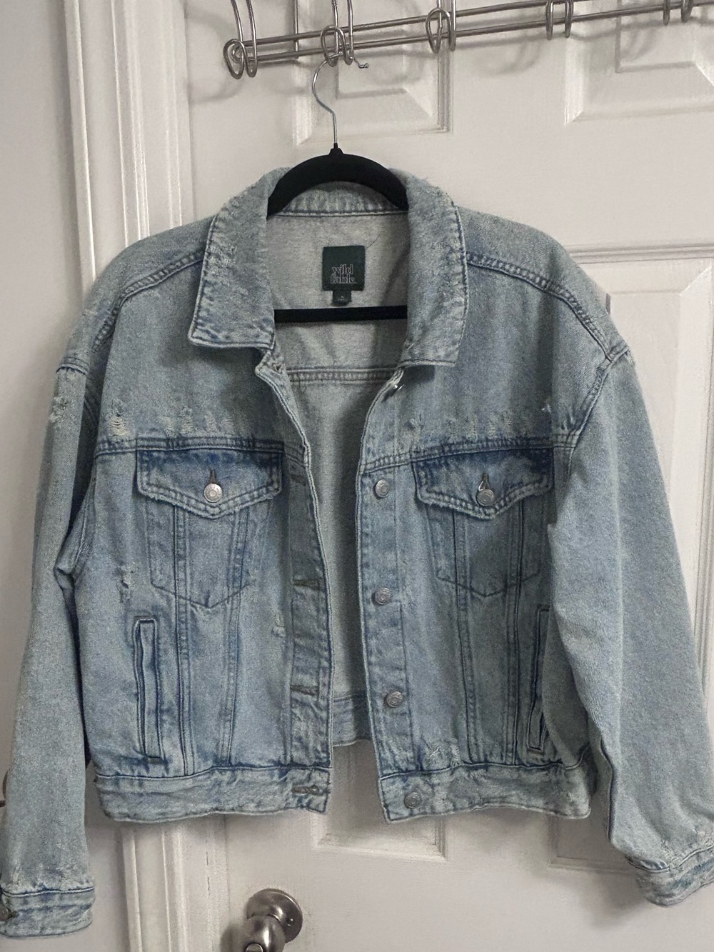 Light Wash Denim Jacket with Distressed Detail